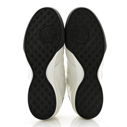 Chanel Shiny Calfskin Suede Quilted CC Logo Sneakers 36.5 White 5 of 11
