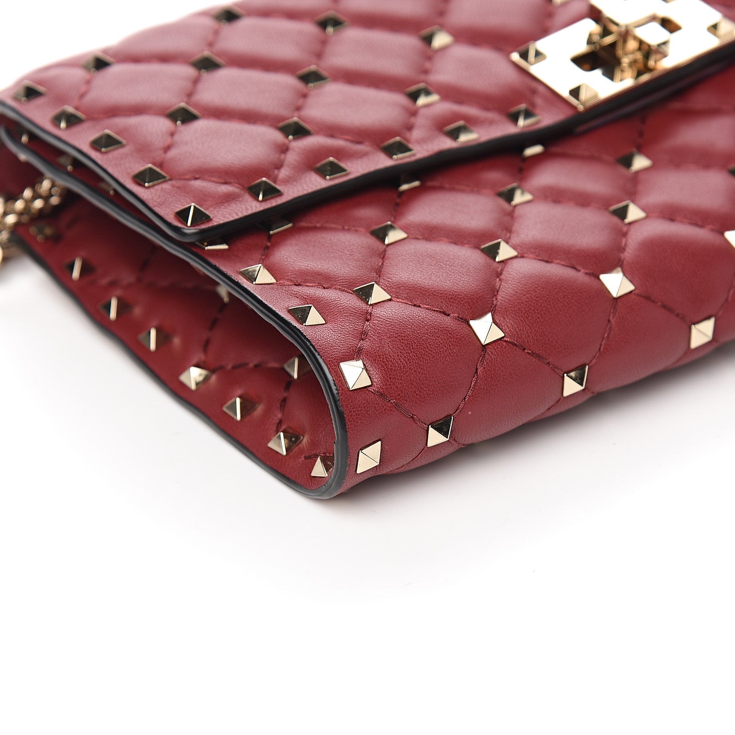 Valentino Garavani Nappa Rockstud Spike Wallet on Chain Rubino 7 of 8