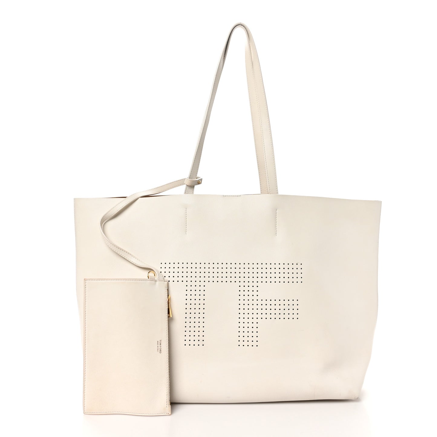 Calfskin Perforated Logo Tote White