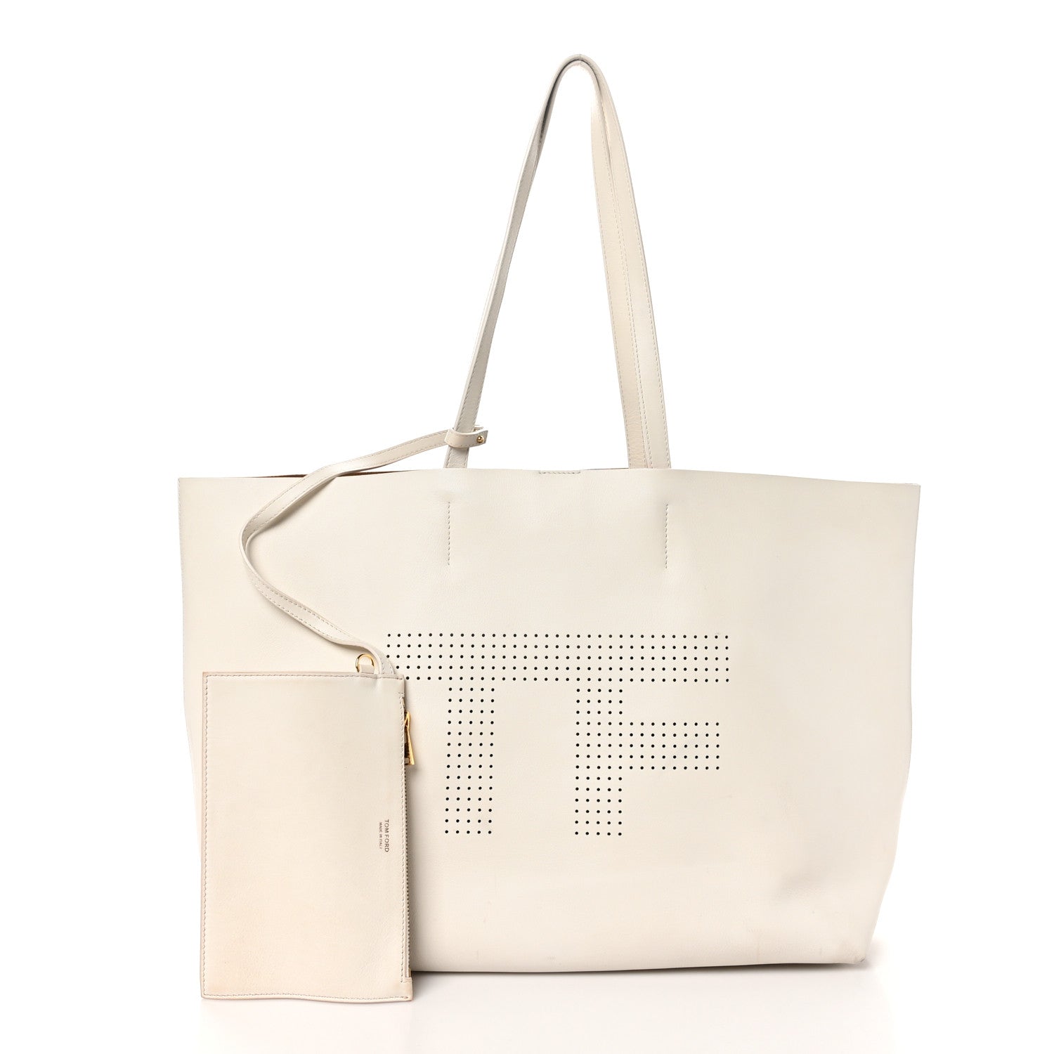 Tom Ford Calfskin Perforated Logo Tote White 3 of 11