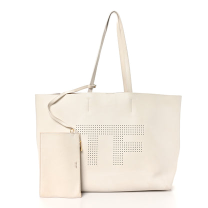 Tom Ford Calfskin Perforated Logo Tote White 3 of 11