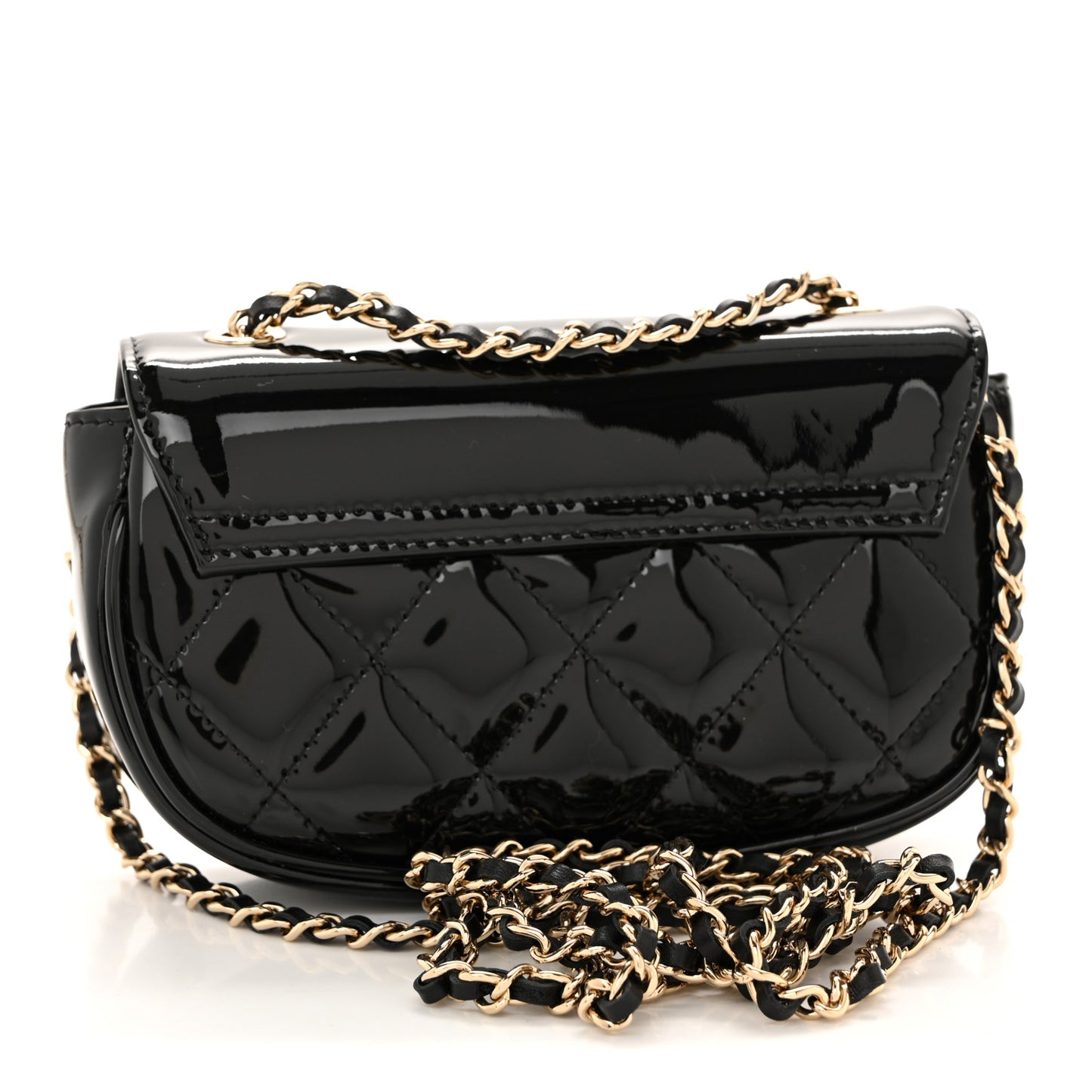 Patent Calfskin Quilted Mini Clutch Black