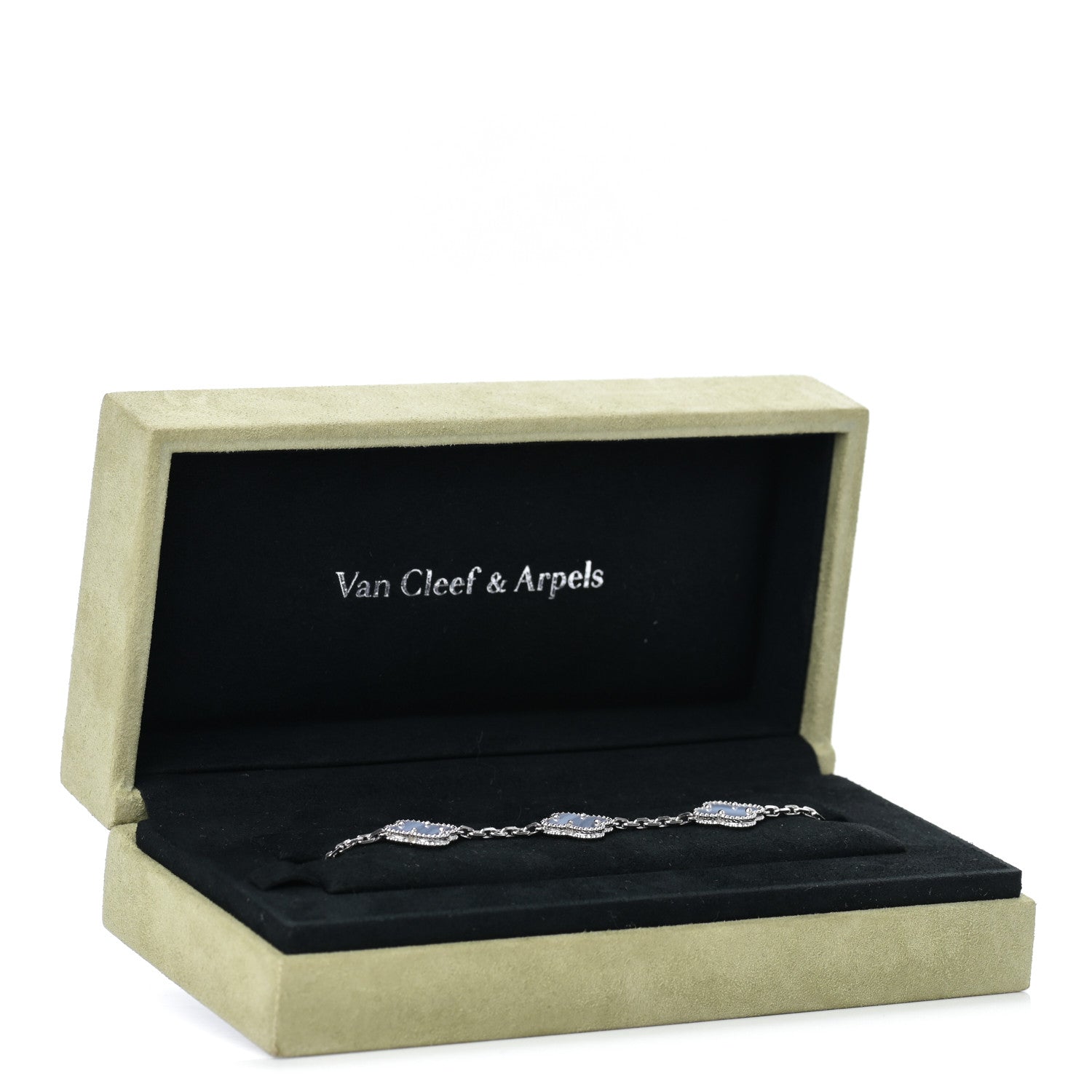 Van Cleef & Arpels 18K White Gold Chalcedony 5 Motifs Vintage Alhambra Bracelet 6 of 6