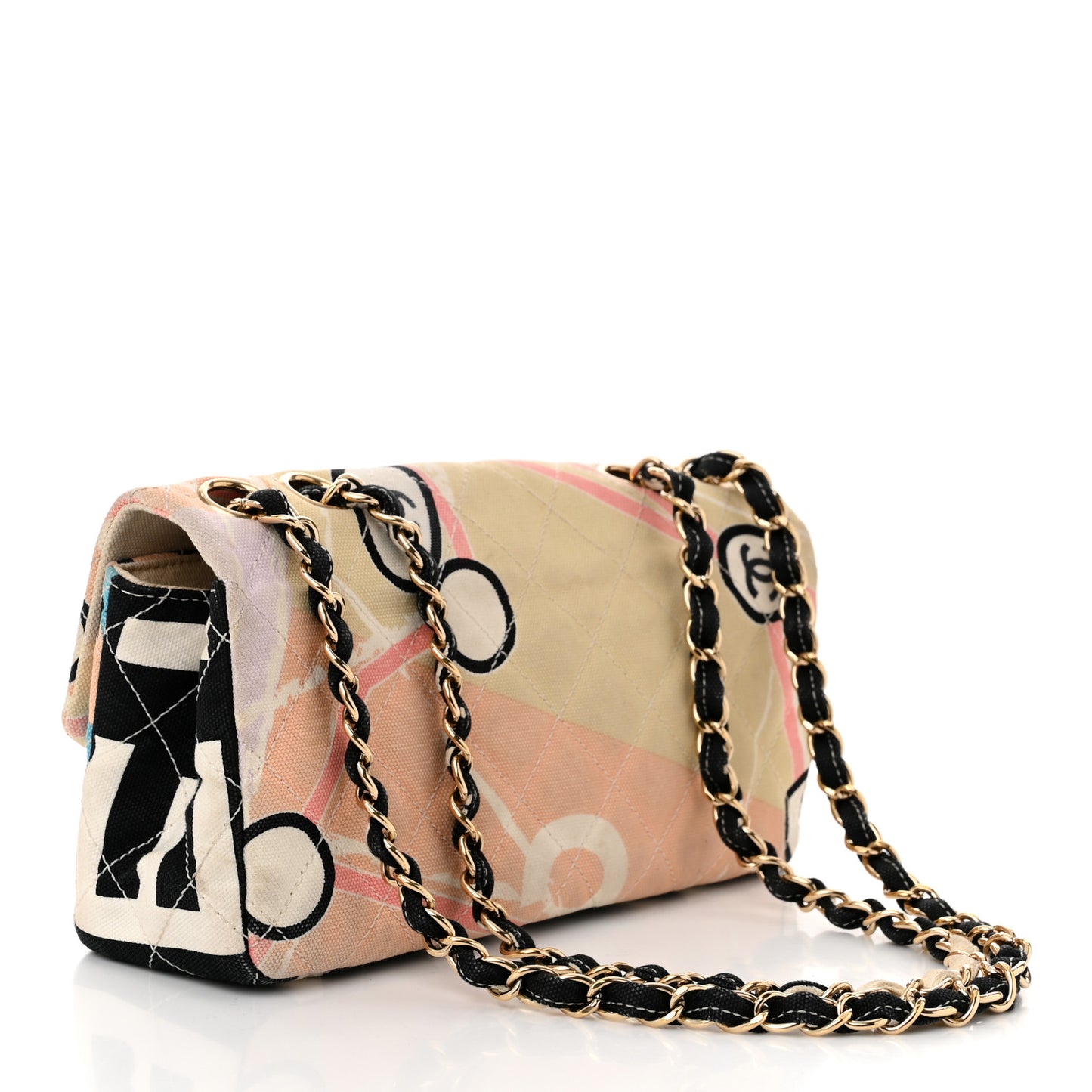 Canvas Small Printed Eiffel Tower Flap Bag Beige Multicolor