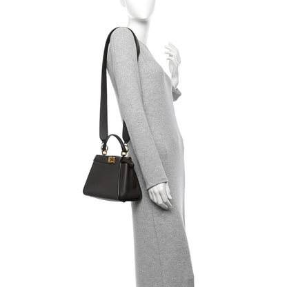 Fendi Vitello Seta Suede FF Mini Peekaboo Iconic Satchel Chocolate Sigaro Marrone 2 of 10