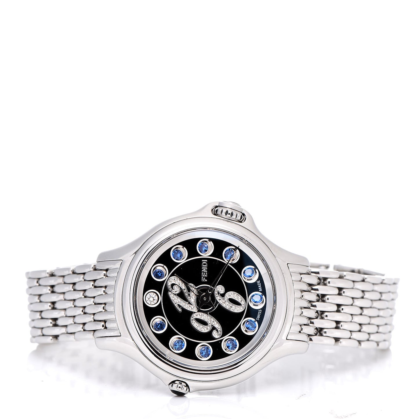 Stainless Steel Diamond Pave Topaz 33mm Crazy Carats Quartz Watch Black