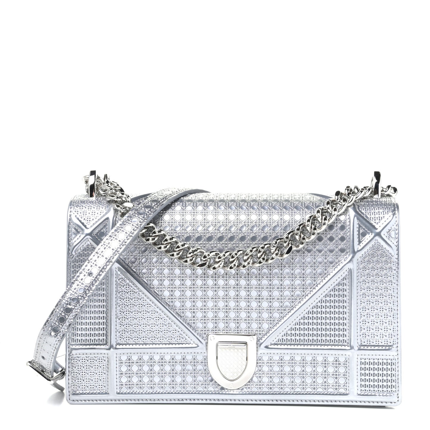 Metallic Patent Micro-Cannage Medium Diorama Flap Bag Silver