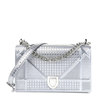 Christian Dior Metallic Patent Micro-Cannage Medium Diorama Flap Bag Silver 1 of 4