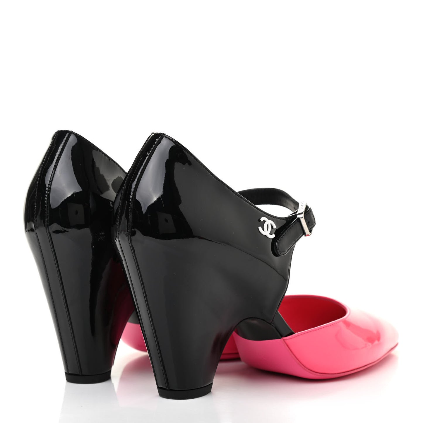 Patent Calfskin CC Pumps 39 Pink Black