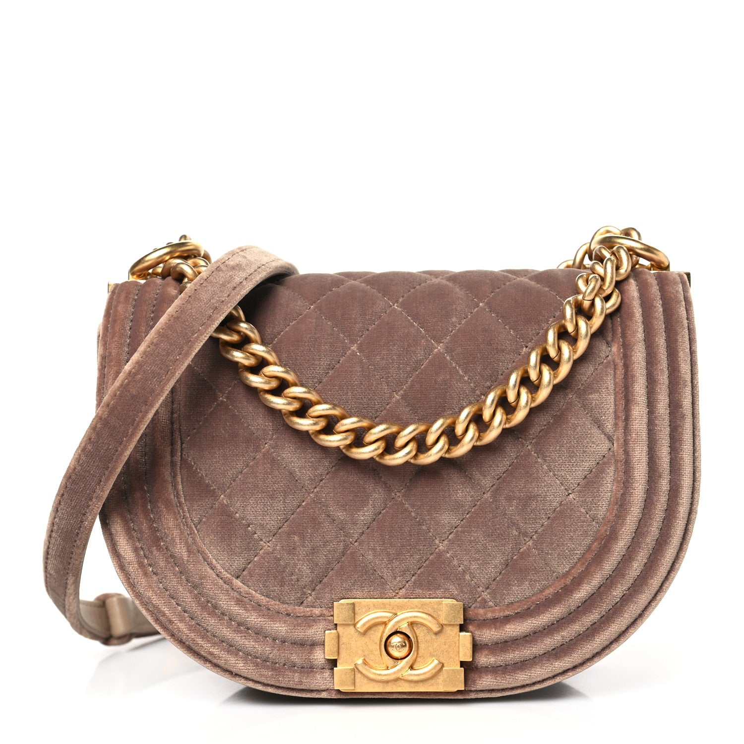 Chanel Velvet Quilted Small Boy Messenger Bag Beige 1 of 9