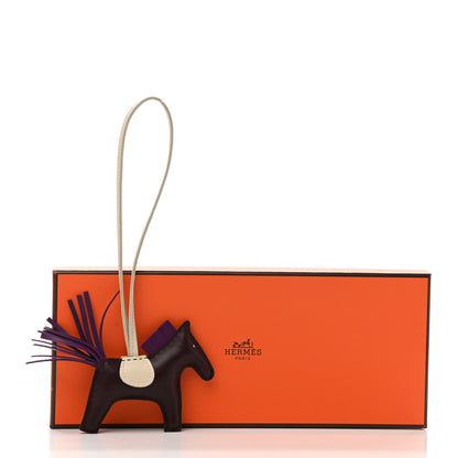 Hermes Milo Lambskin Grigri Rodeo Horse Bag Charm PM Rouge Sellier Craie Violet 5 of 5