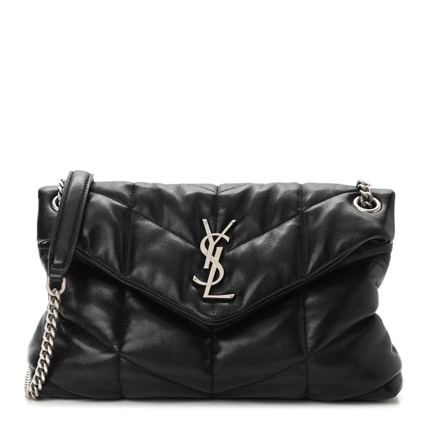 Lambskin Quilted Small Loulou Puffer Monogram Chain Satchel Black