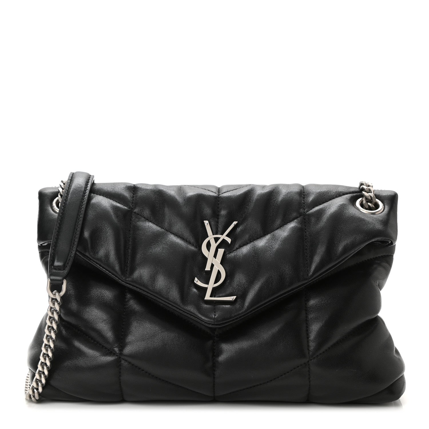 Saint Laurent Lambskin Quilted Small Loulou Puffer Monogram Chain Satchel Black 1 of 10