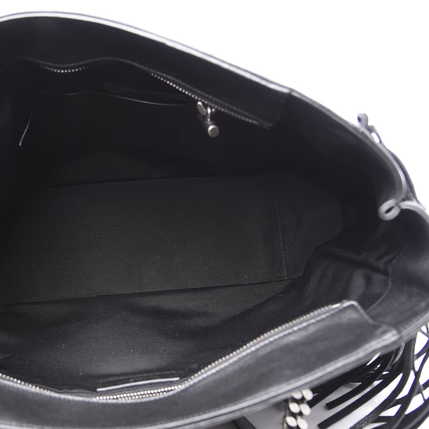 Calfskin Fringe Monogram Shopping Tote Black