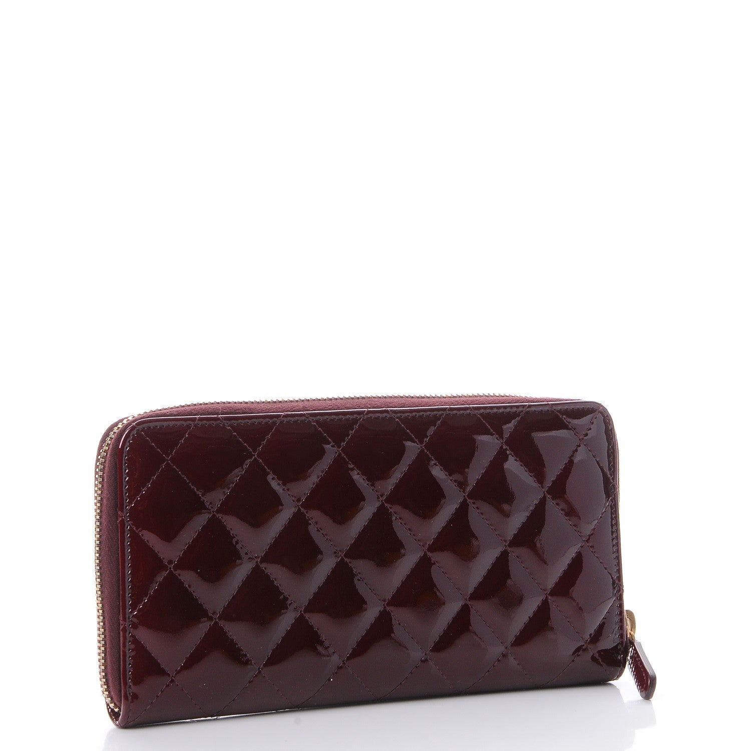Chanel Patent Quilted Zip Around Wallet Burgundy 3 of 8