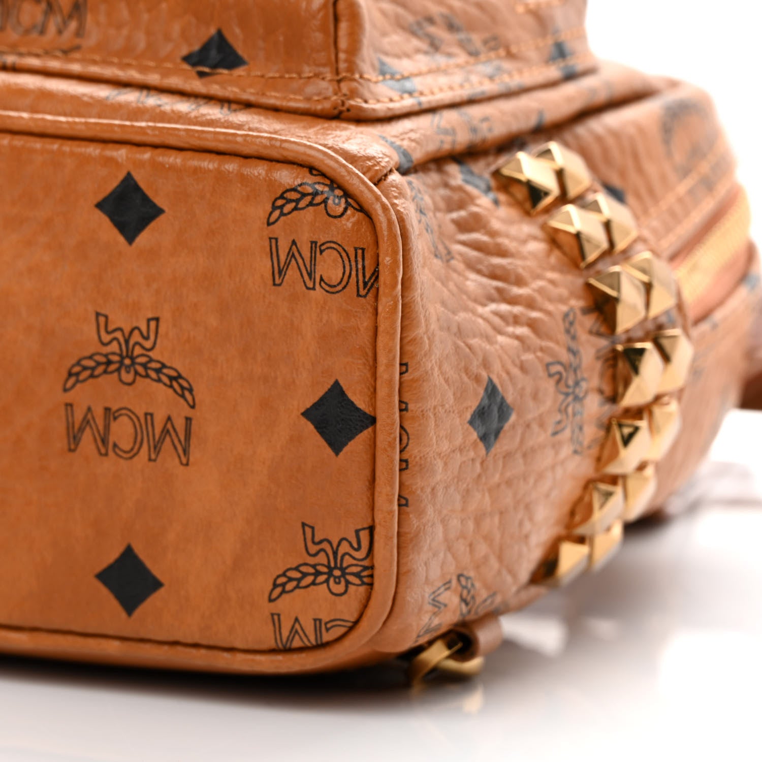 MCM Visetos Side Stud X-Mini Stark Bebe Boo Backpack Cognac 10 of 13