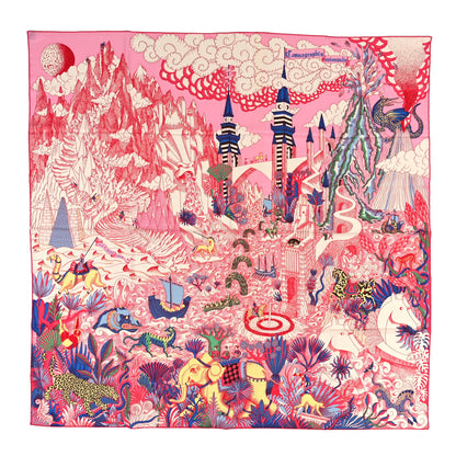 Hermes Cashmere Silk Cosmographia Universalis Shawl 140 Rose White Bleu 1 of 5