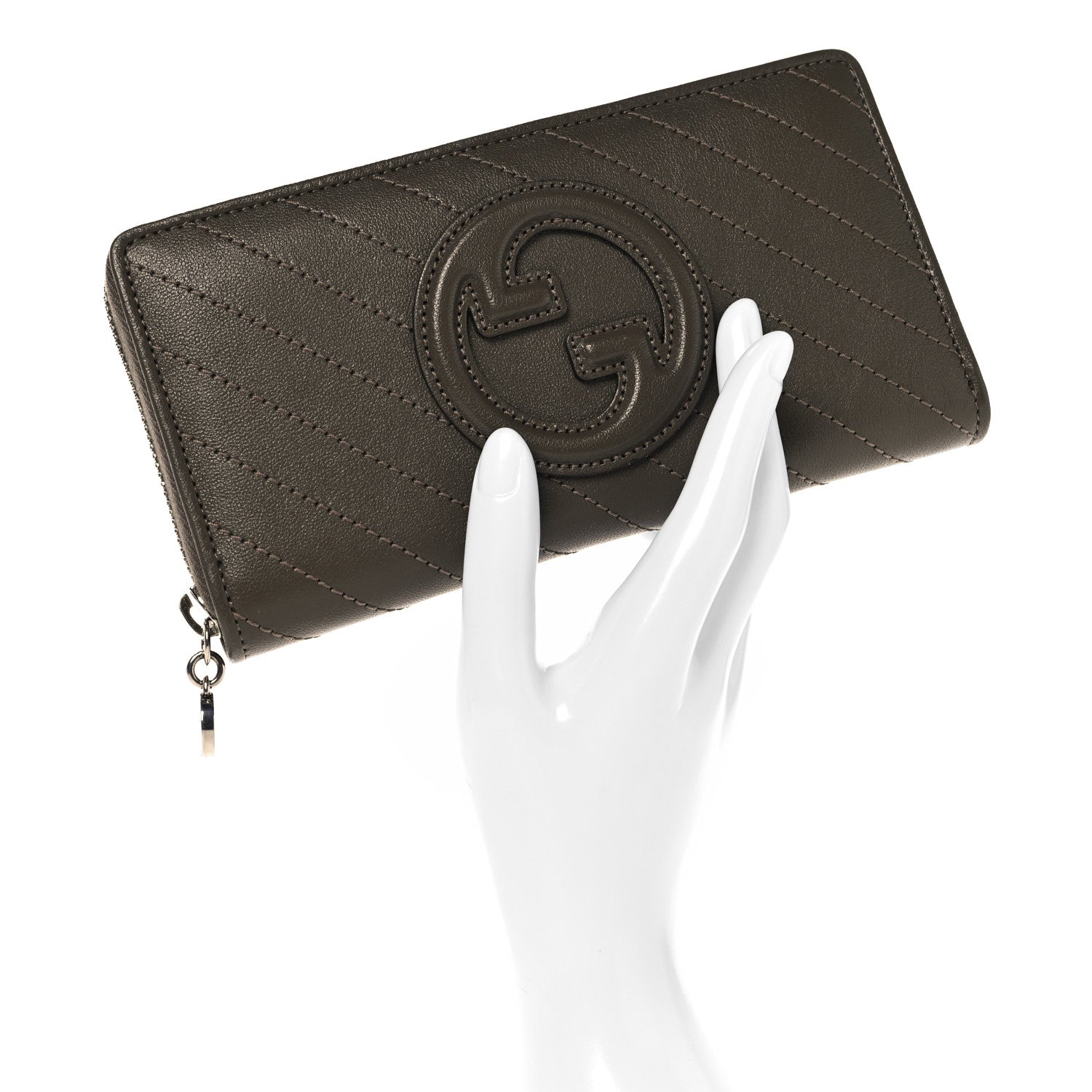 Gucci Sakai Be Green Calfskin Diagonal Stitched Blondie Zip Wallet Cuir 2 of 7