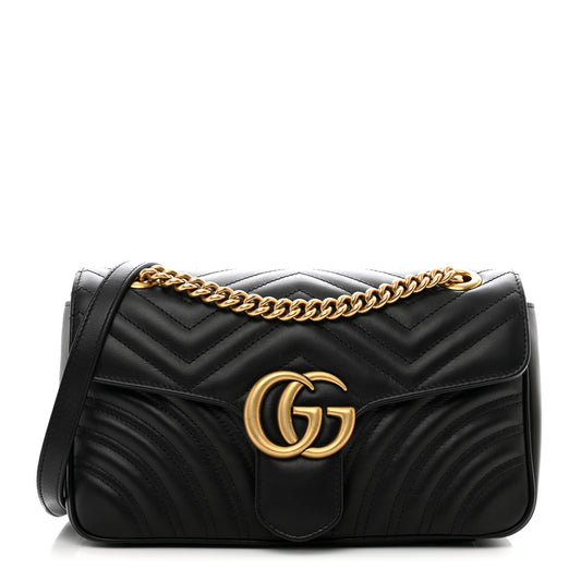 Calfskin Matelasse Small GG Marmont Shoulder Bag Black
