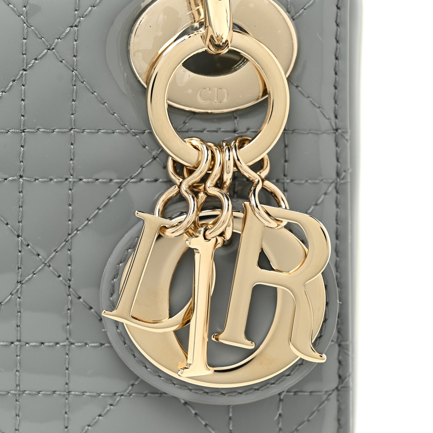 Patent Cannage Mini Lady Dior Grey Stone