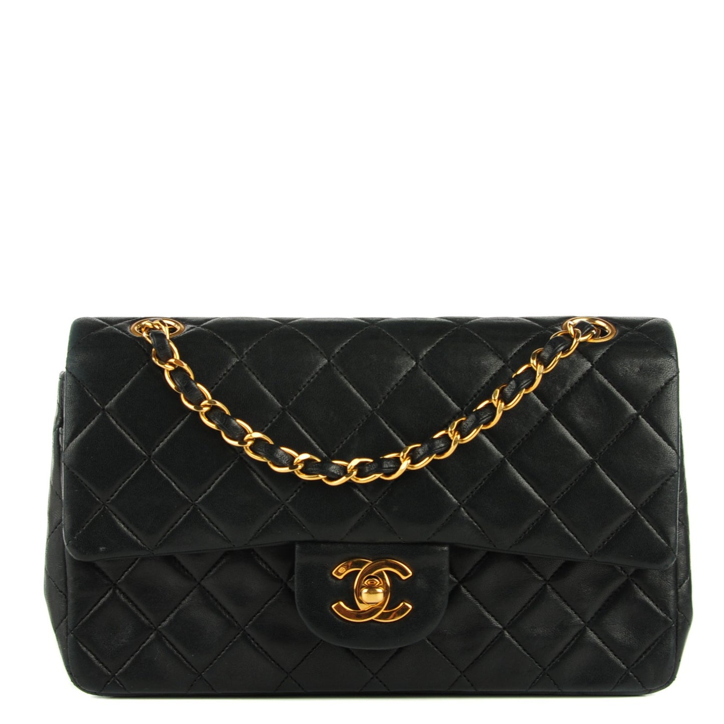 Lambskin Quilted Small Double Flap Black