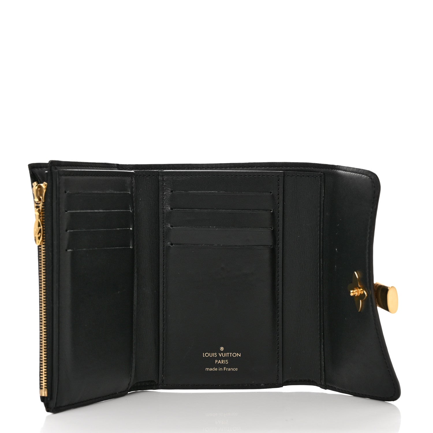Louis Vuitton Monogram Flower Lock Compact Wallet Black 5 of 8
