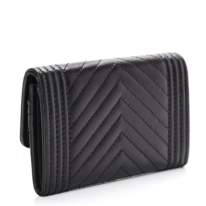 Chanel Lambskin Chevron Quilted Boy Card Holder Wallet Black 2 of 13
