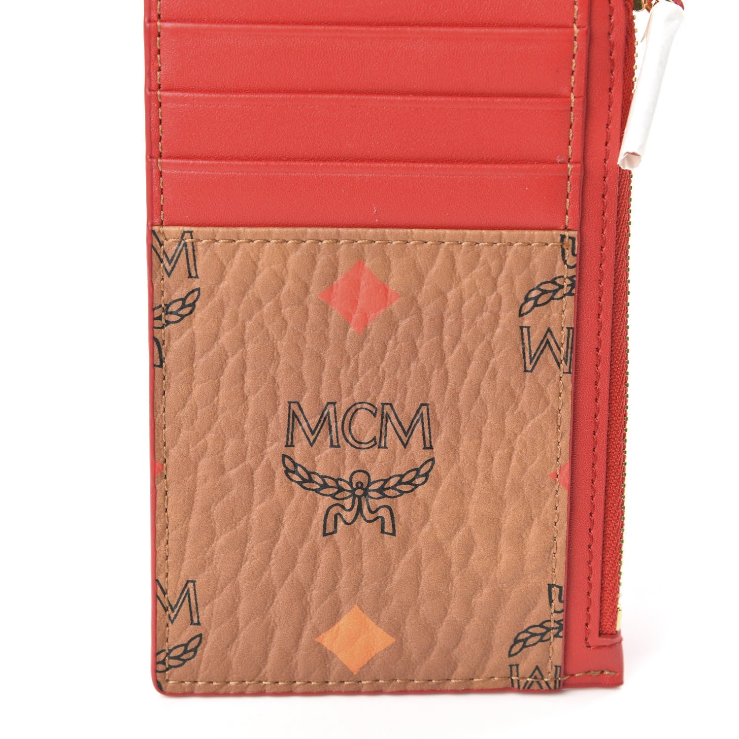 MCM Skyoptic Visetos Mini Lanyard Card Case Holder Spectrum Diamond Cognac Red 7 of 8