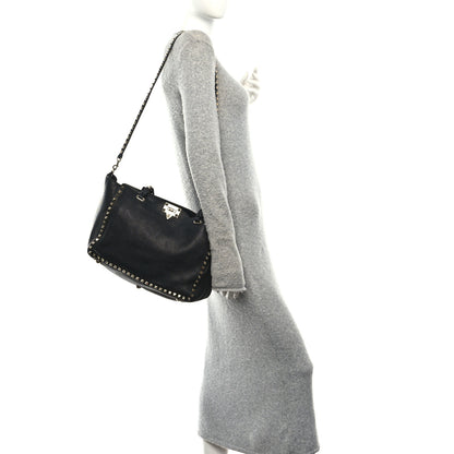 Valentino Garavani Pebbled Calfskin Medium Rockstud Tote Black 2 of 11