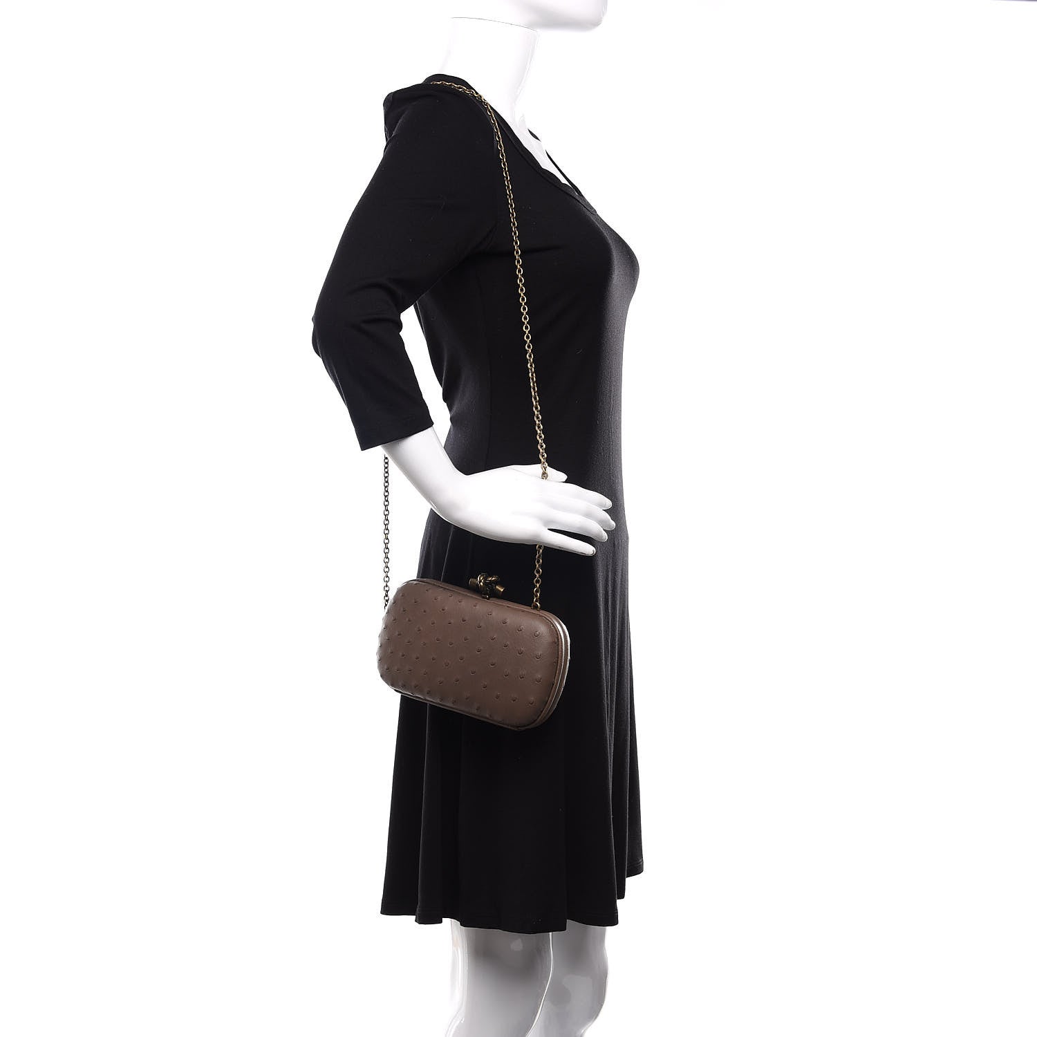 Bottega Veneta Ostrich Chain Knot Clutch New Steel 2 of 10