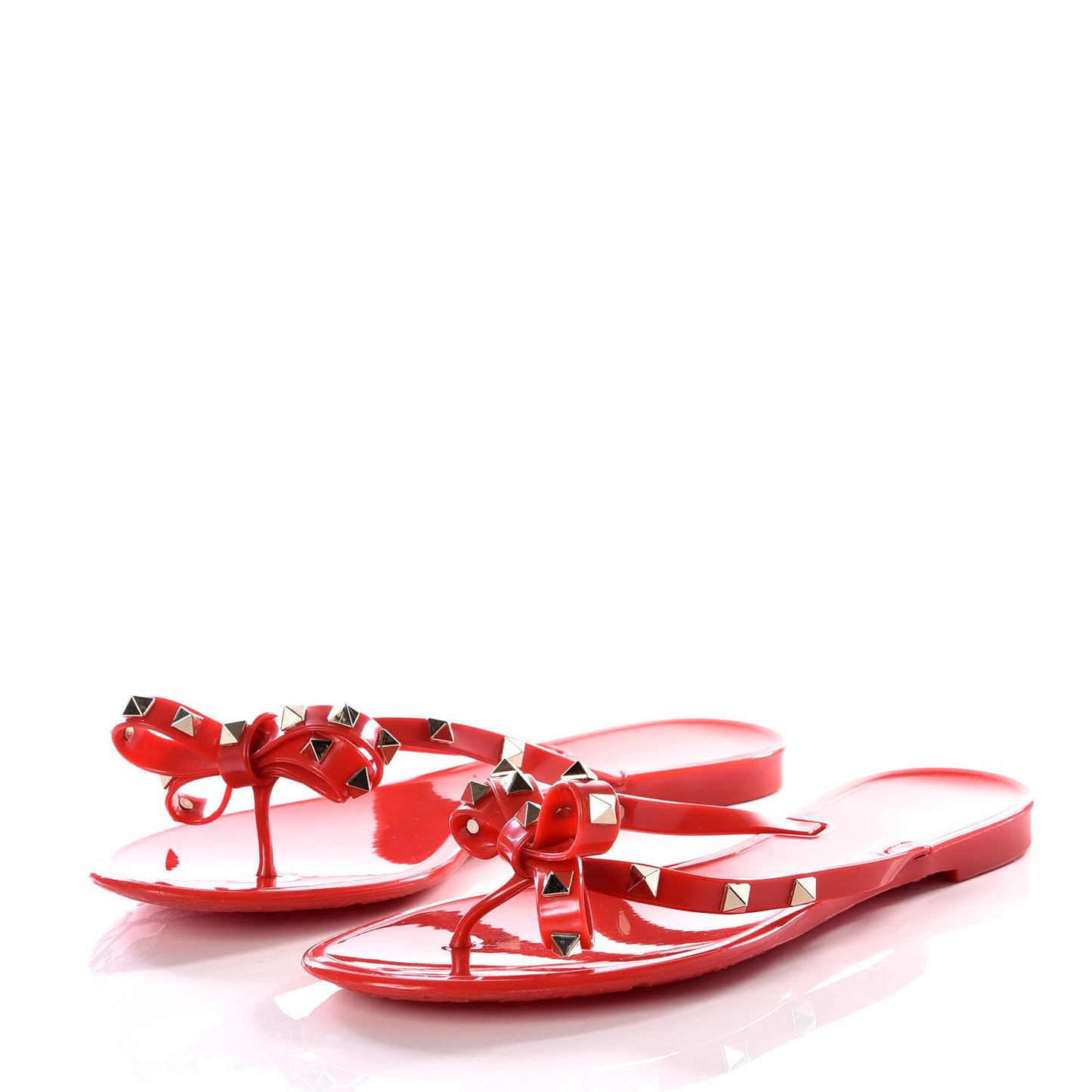 PVC Jelly Rockstud Bow Thong Sandals 41 Rosso Valentino
