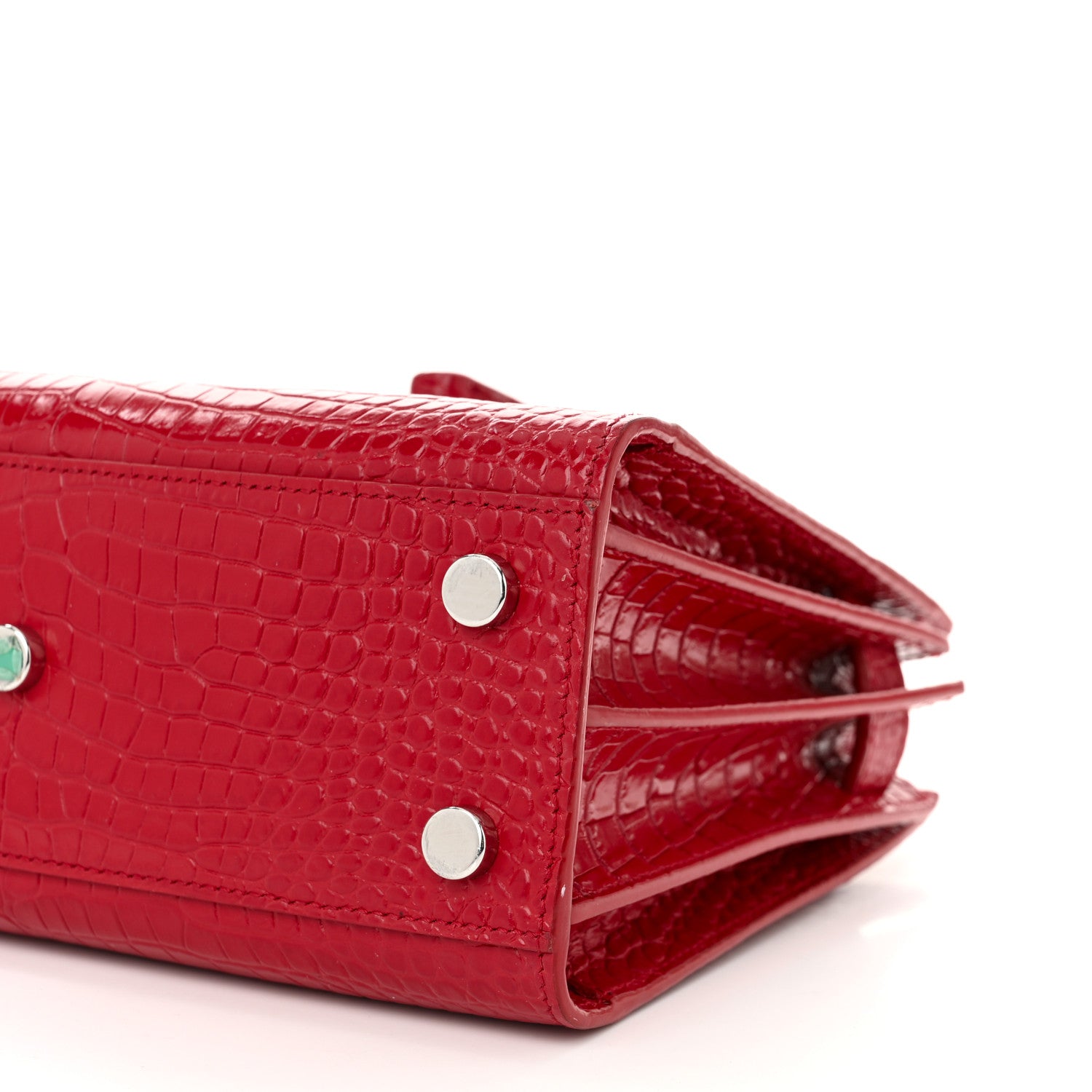 Saint Laurent Calfskin Crocodile Embossed Nano Sac De Jour Red 9 of 10