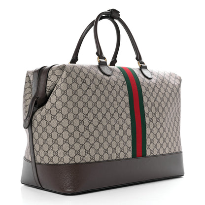 Gucci GG Supreme Monogram Textured Dollar Calfskin Web Savoy Travel Bag Beige Ebony New Acero 3 of 10
