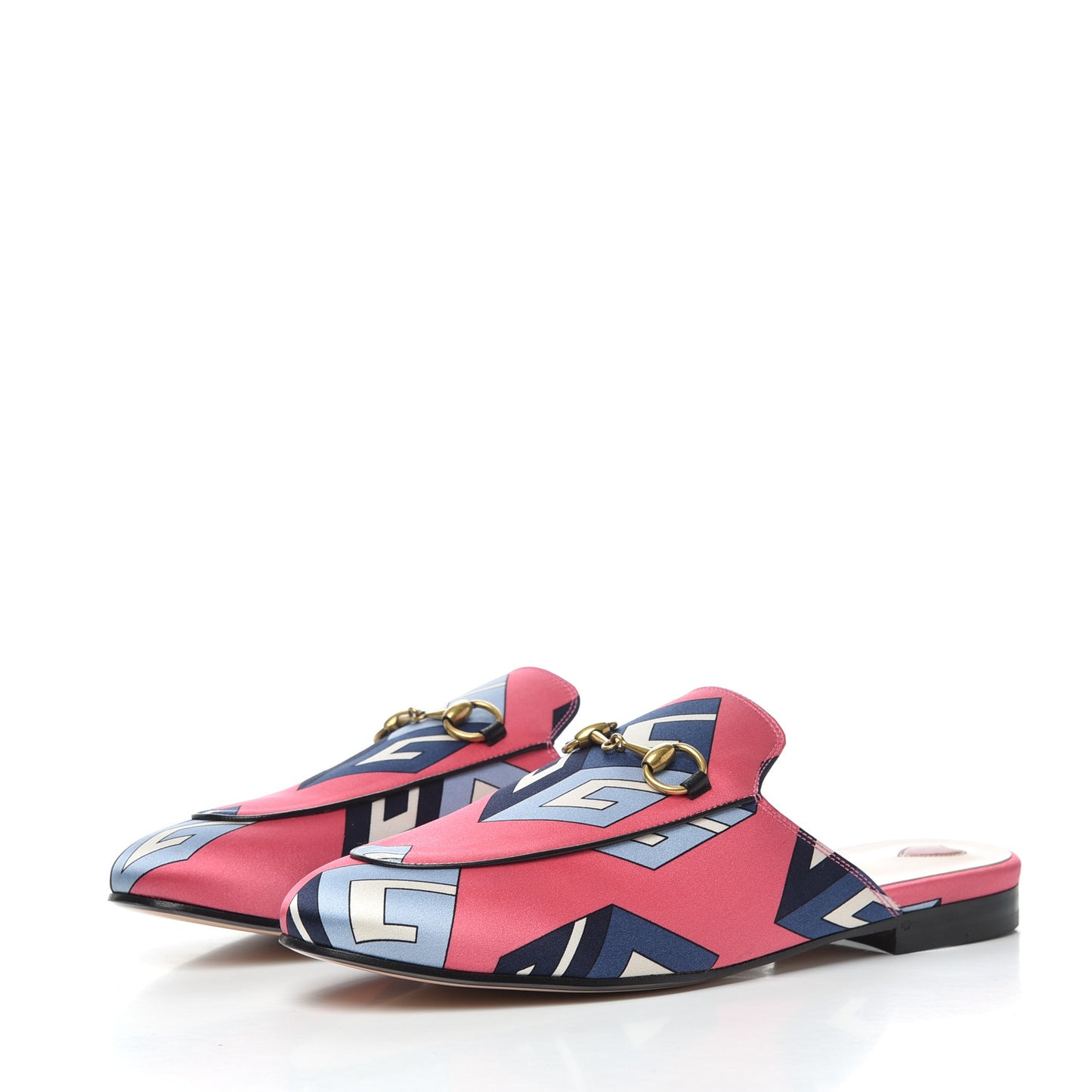 Satin GG Wallpaper Womens Princetown Slippers 37.5 Pink Flamboyant Blue Black