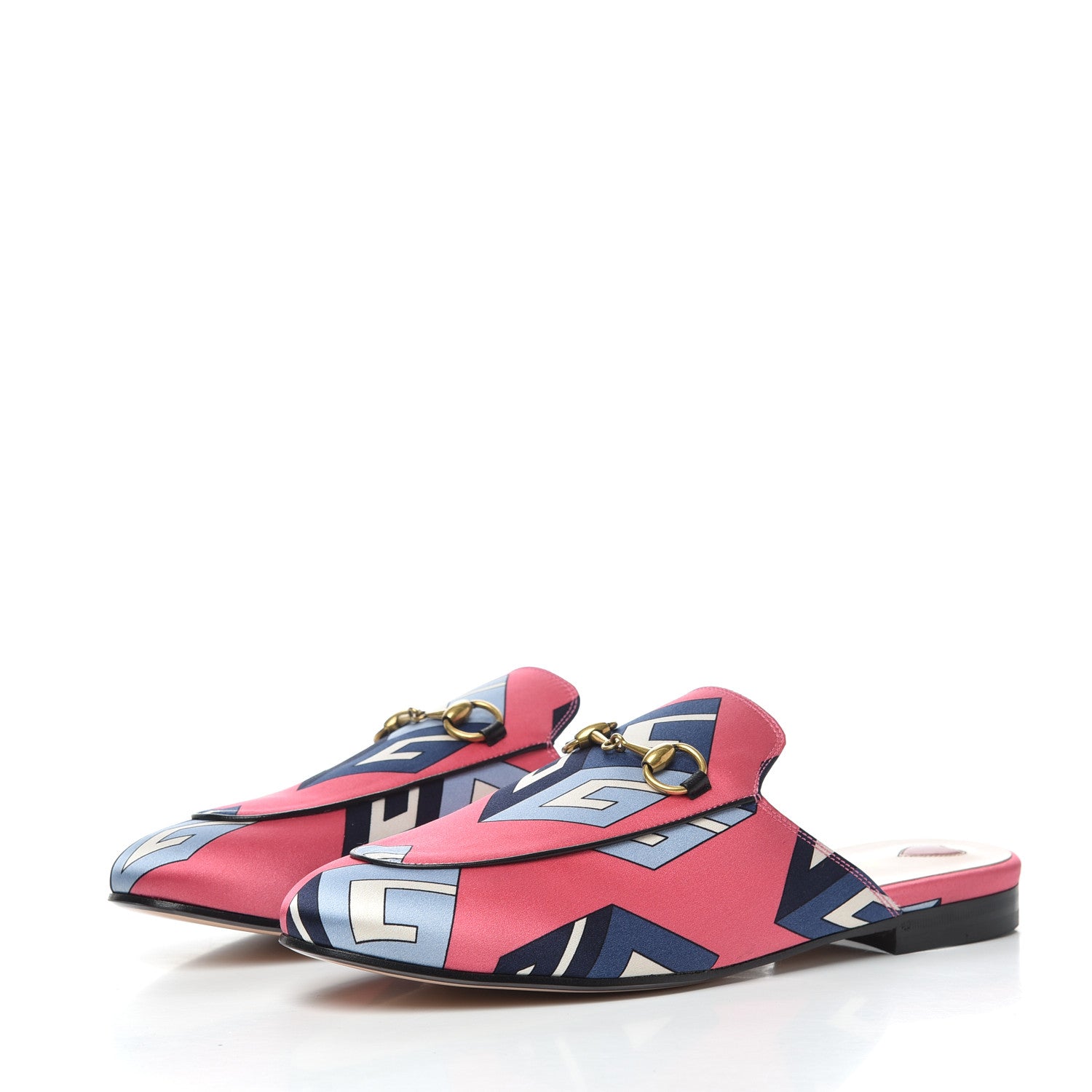 Gucci Satin GG Wallpaper Womens Princetown Slippers 37.5 Pink Flamboyant Blue Black 3 of 10