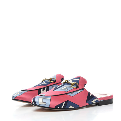 Gucci Satin GG Wallpaper Womens Princetown Slippers 37.5 Pink Flamboyant Blue Black 3 of 10