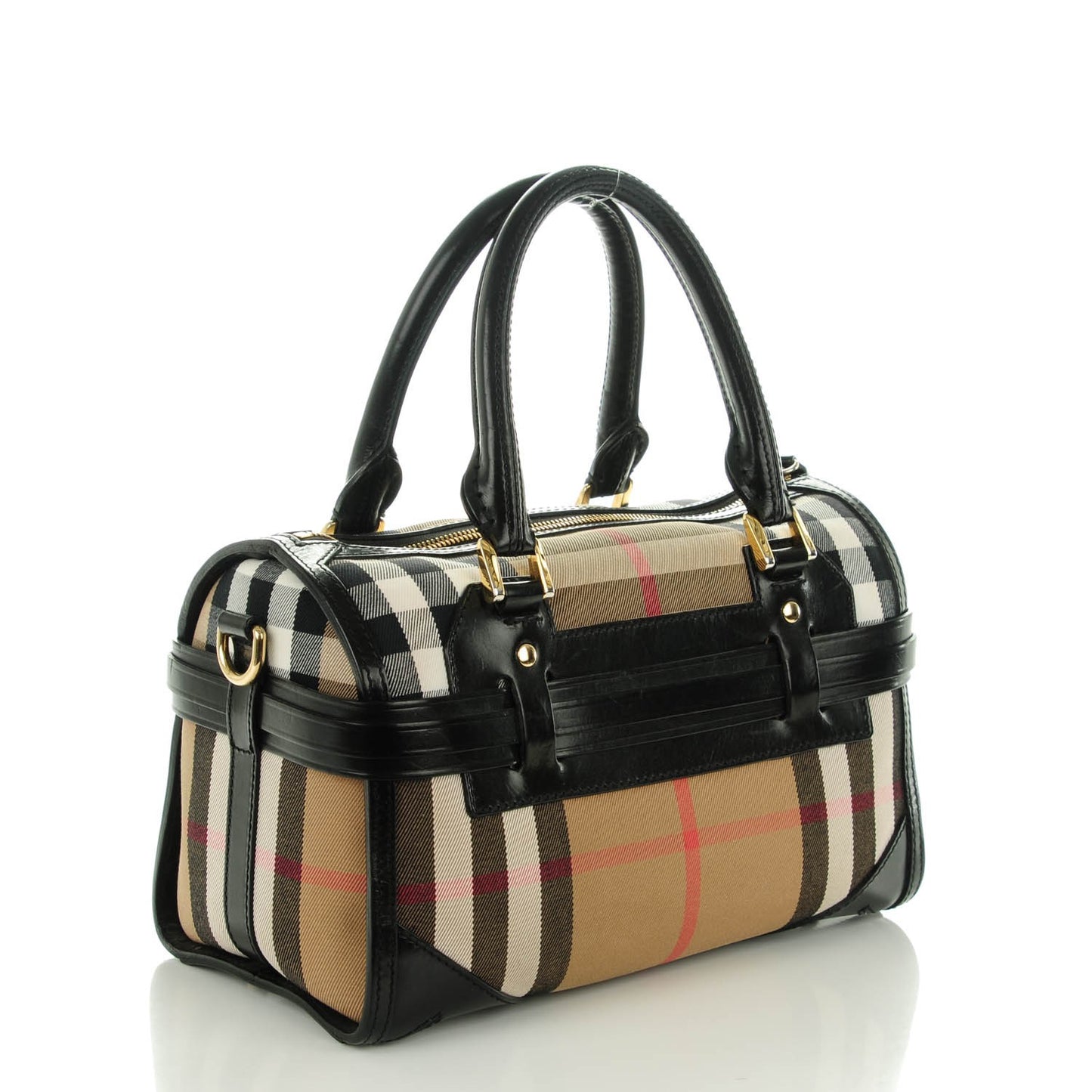 House Check Bridle Calfskin Medium Alchester Bowling Bag Black