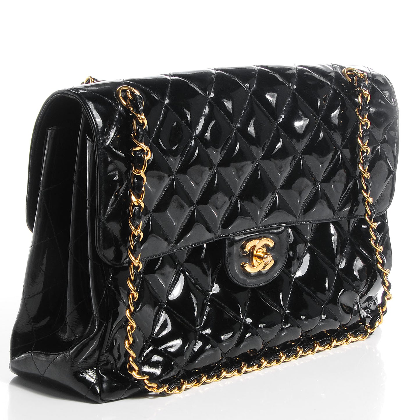 Patent Quilted Jumbo Double Sided Flap Black