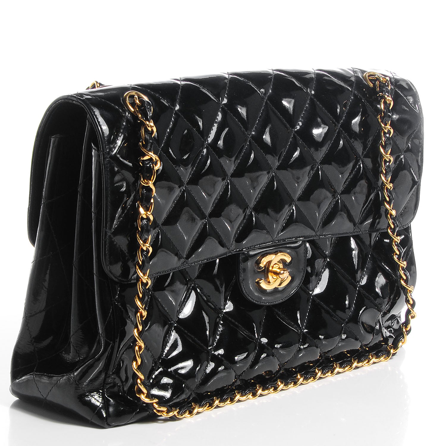 Chanel Patent Quilted Jumbo Double Sided Flap Black 3 of 8