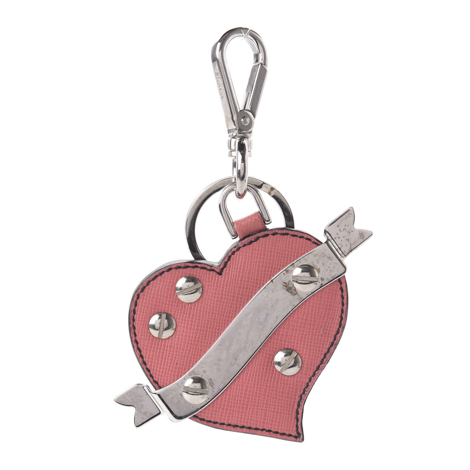 Prada Saffiano Trick Heart Keychain Charm Pink 1 of 3