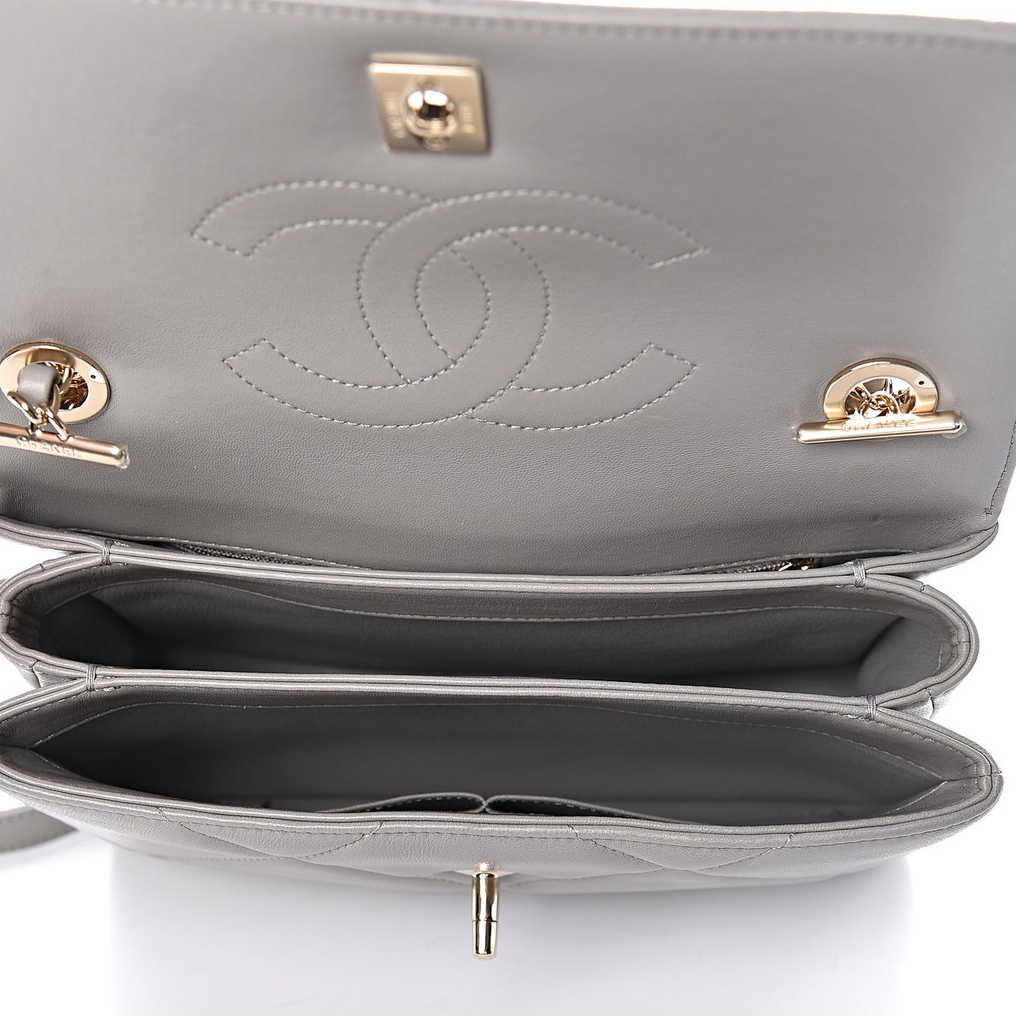 Lambskin Quilted Small Trendy CC Top Handle Flap Grey