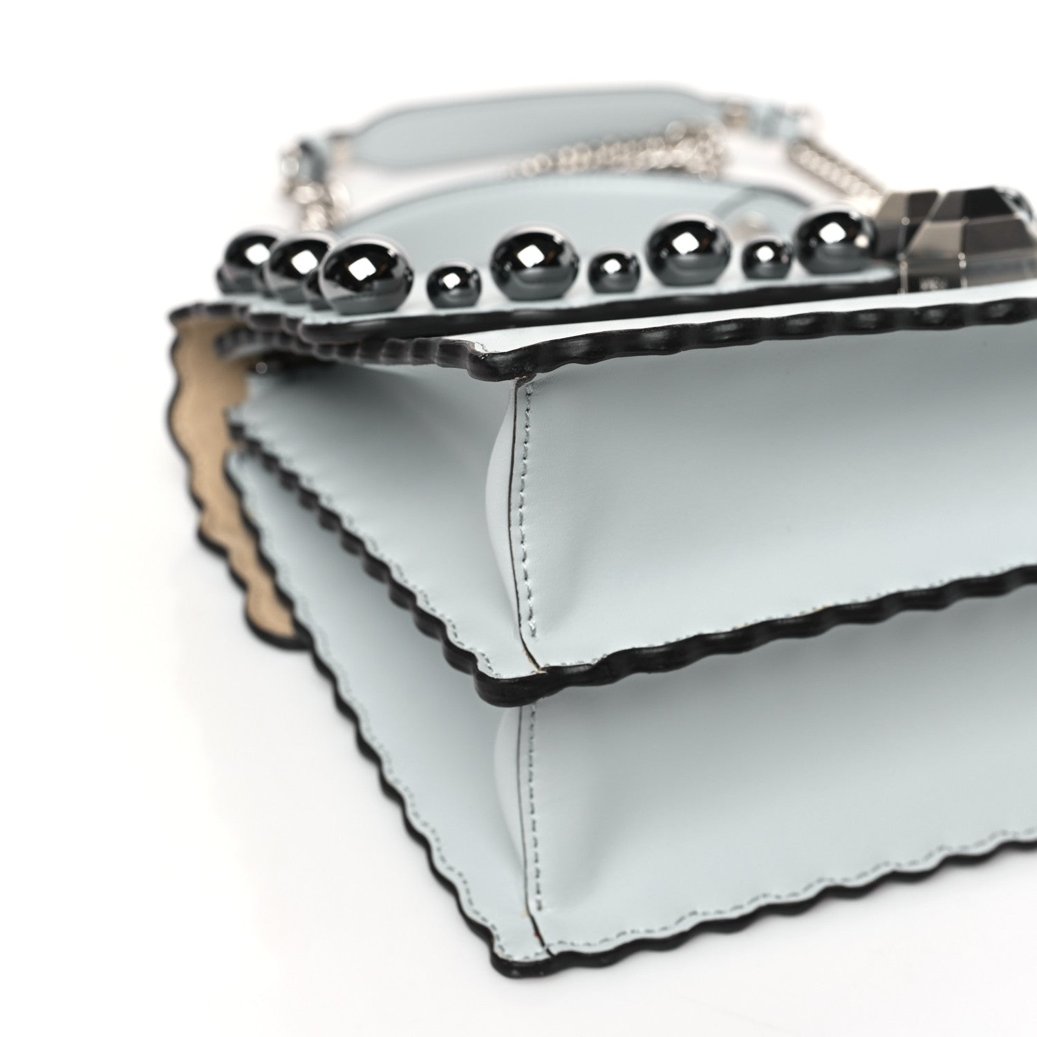 Fendi Vitello Liberty Pearl Scalloped Studded Kan I Shoulder Bag Grigio Perla 8 of 9