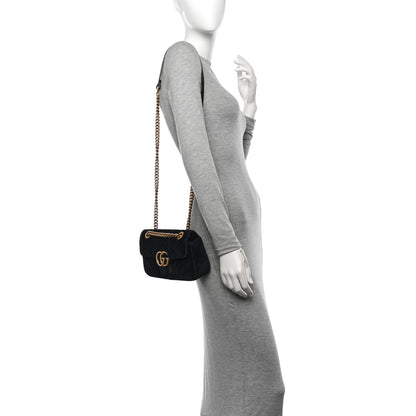 Gucci Velvet Matelasse Mini GG Marmont Shoulder Bag Black 2 of 11
