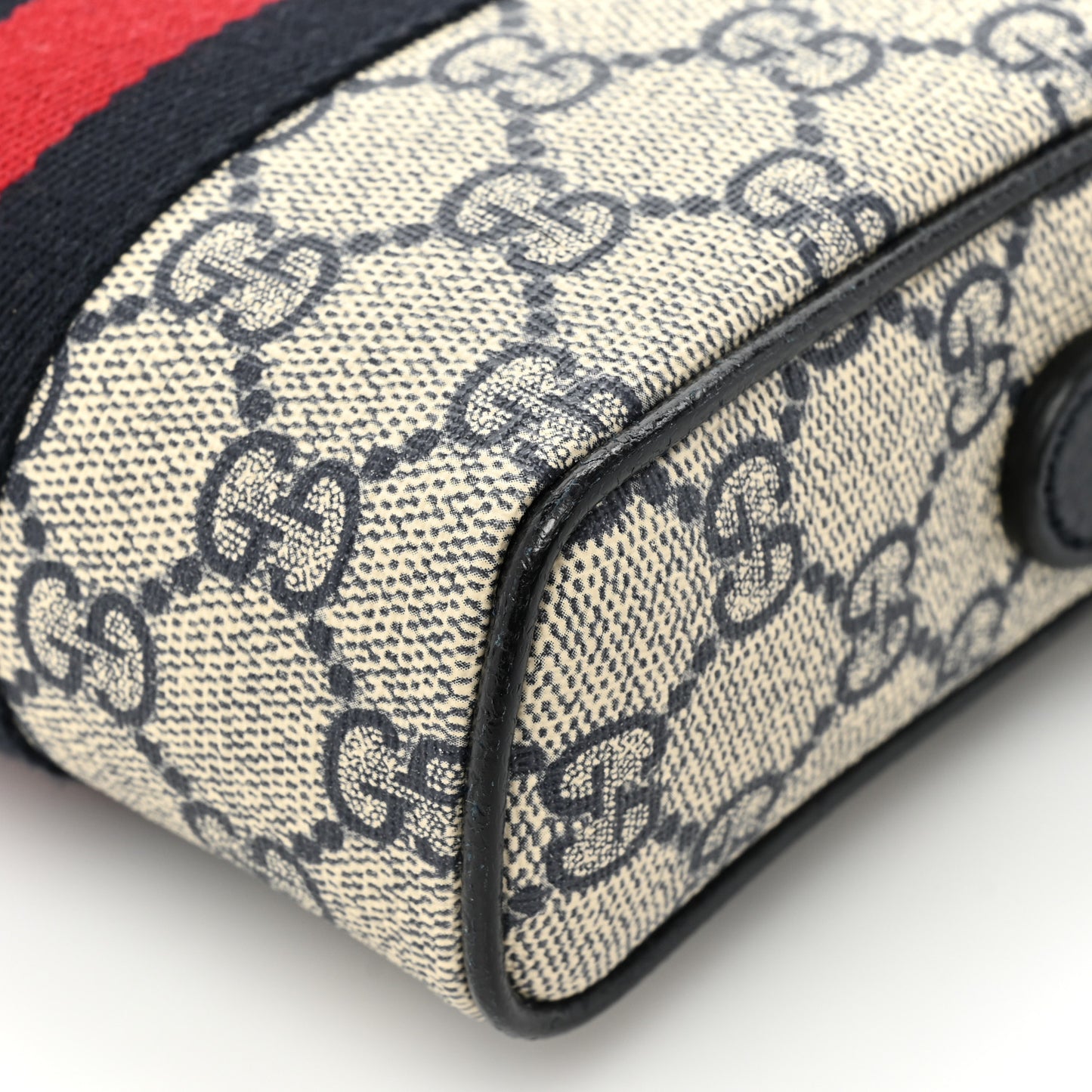 GG Supreme Monogram Textured Calfskin Web Mini Ophidia Messenger Beige Blue