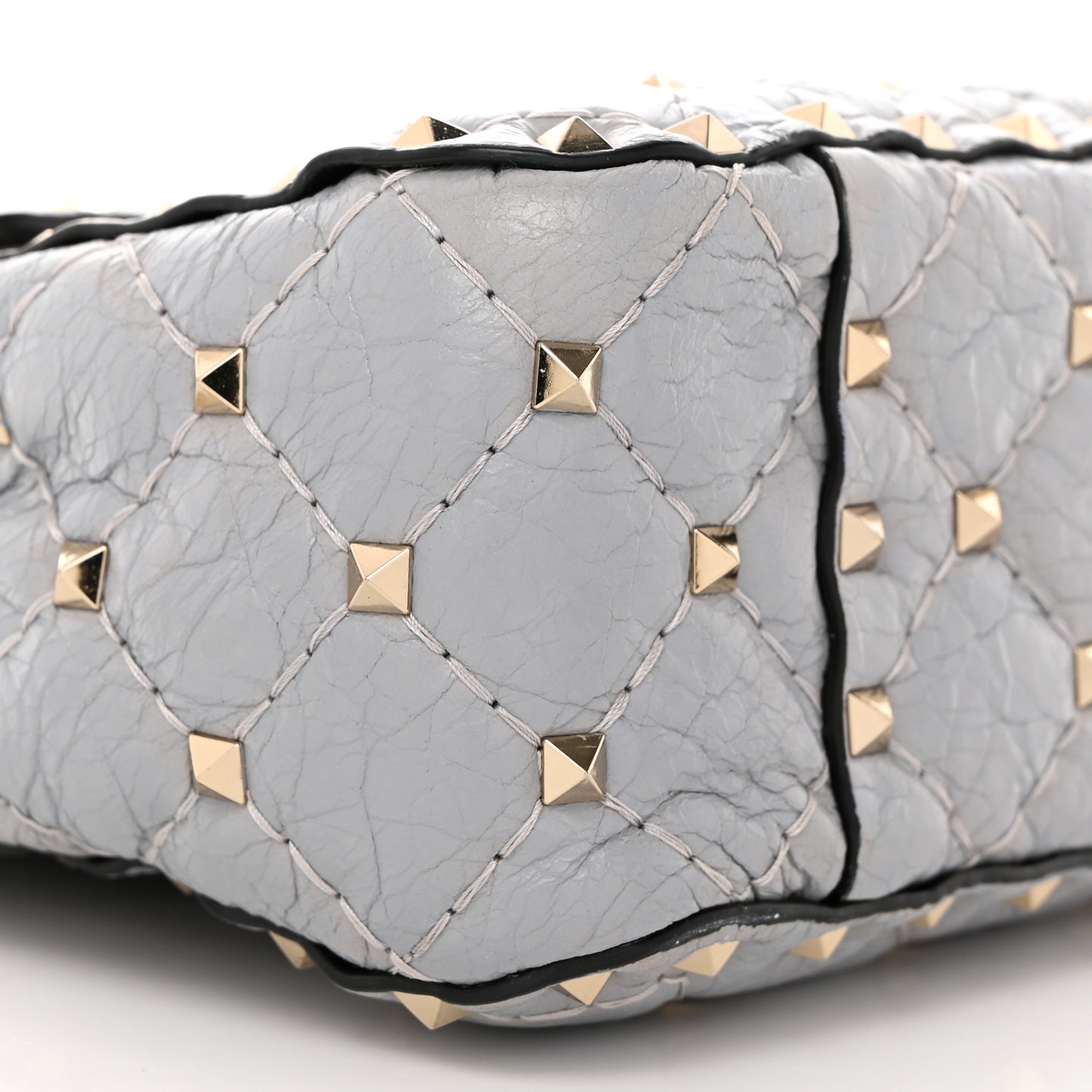 Craquele Nappa Medium Rockstud Spike Shoulder Bag Pastel Grey