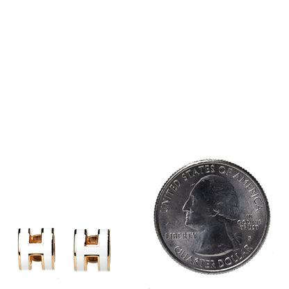 Hermes Gold Lacquered Mini Pop H Earrings White 2 of 5