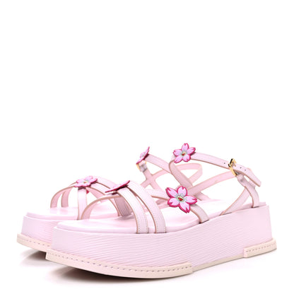 Louis Vuitton LV X TM Cherry Blossom Calfskin Maya Flatform Sandals 40 Light Pink 4 of 11
