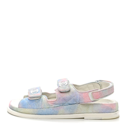 Chanel Printed Fabric Quilted Dad Sandals 38.5 Green Pink Blue 1 of 10