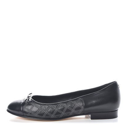 Chanel Lambskin Stitched Cap Toe Ballerina Flats 37 Black 1 of 8