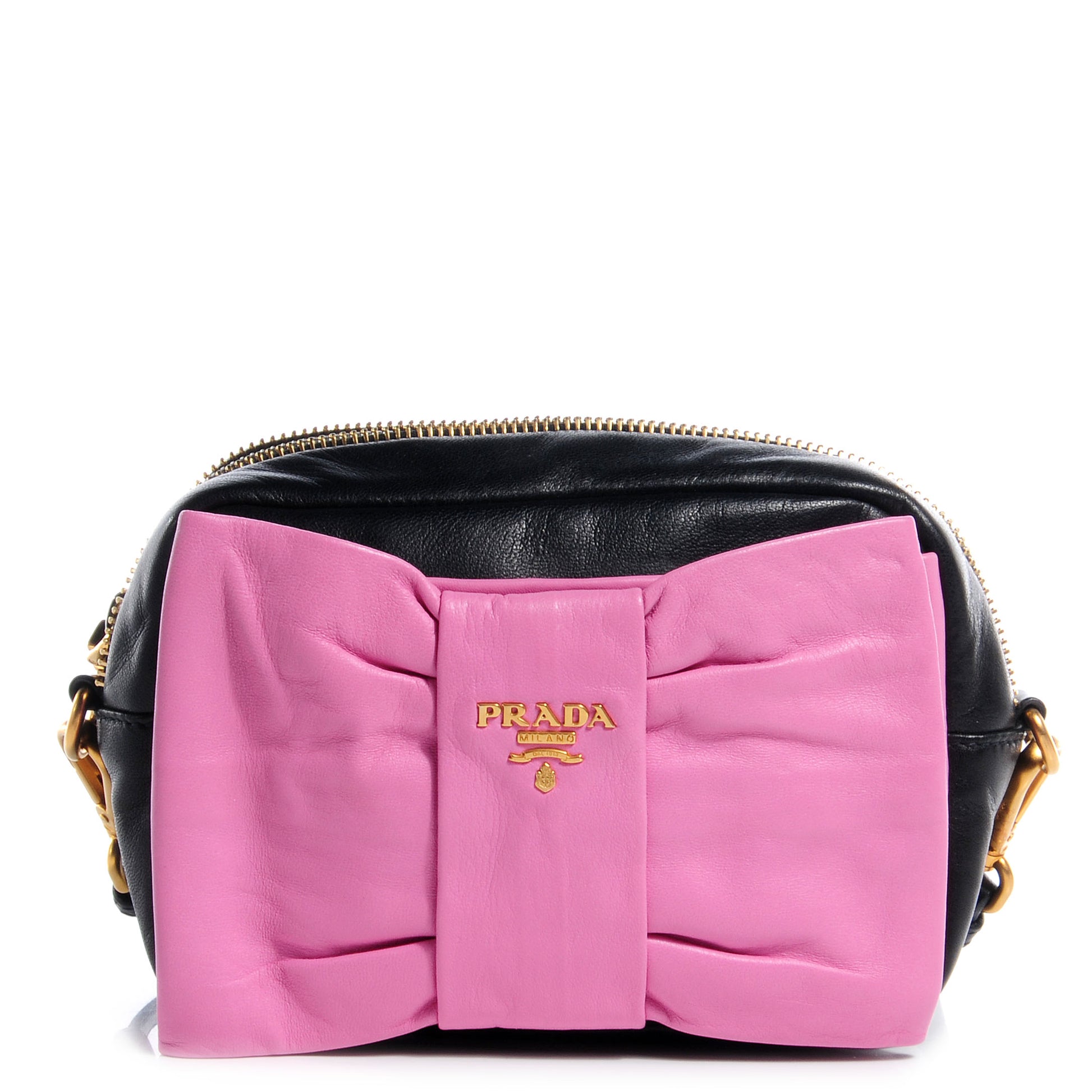 Prada Nappa Fiocco Bow Crossbody Clutch Pink Black 1 of 9
